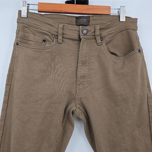 Jachs New York Men's Stretch Chino Slim Straight Khaki Jeans Brown Tan 32/29 - Picture 3 of 12